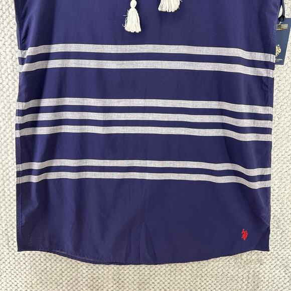 U.S. Polo ASSN Cover Up Women XL Blue Gray Striped Short Sleeves Beach New - Picture 3 of 11